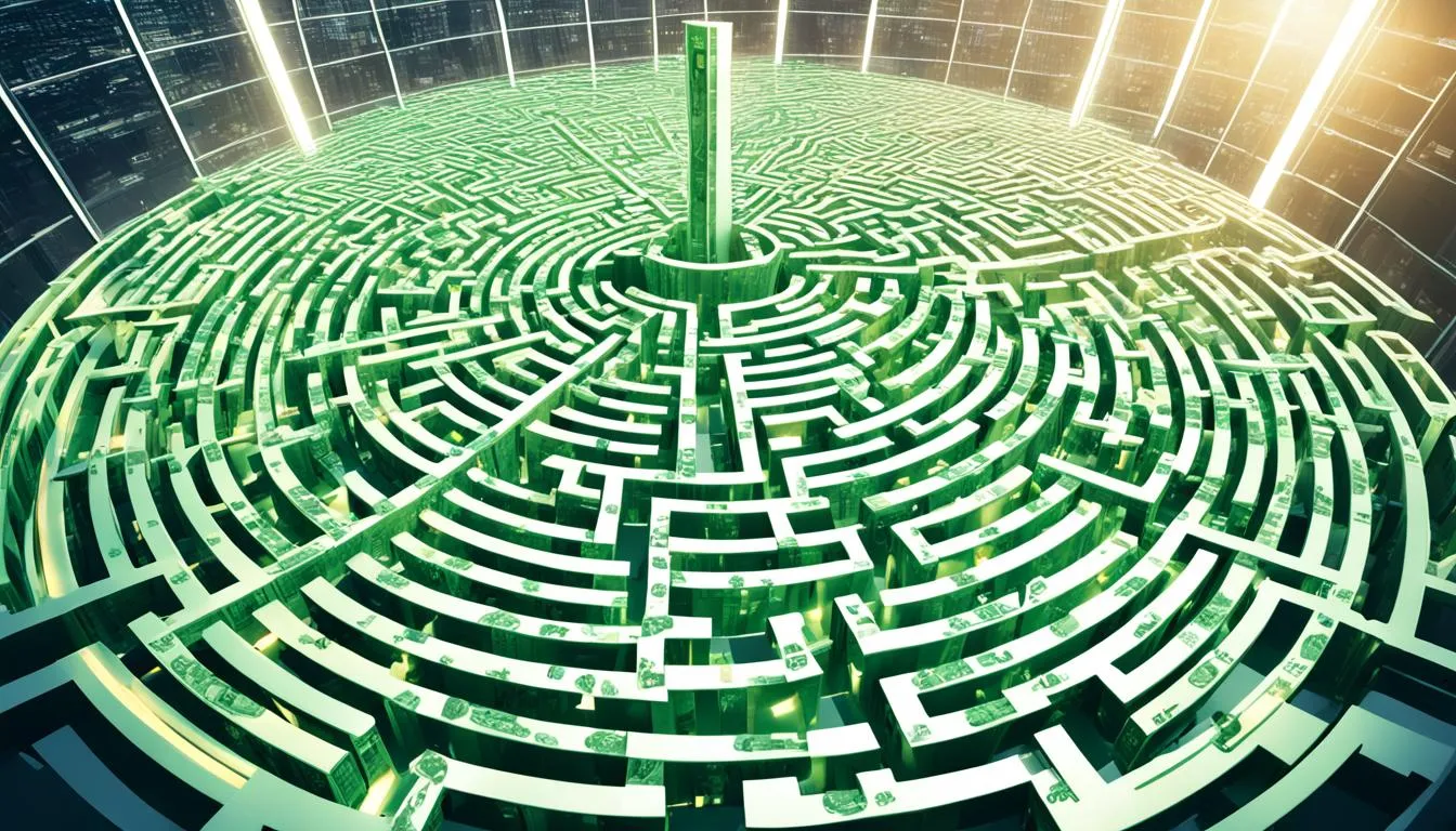 Digital illustration of a maze representing the complexity of corporate finance and restructuring, emphasizing JOH Partners' expertise in guiding through financial challenges.
